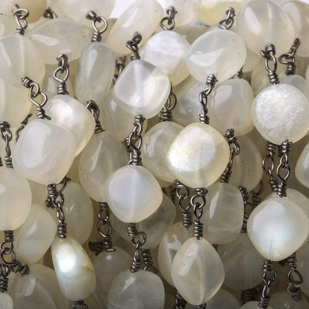  6x6-9x6mm Beige Moonstone plain nugget Black Gold plated Chain by the foot 