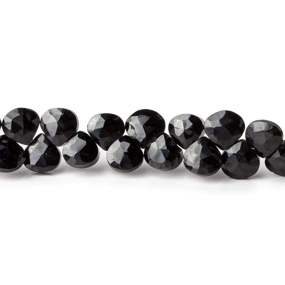  6x6mm Black Spinel faceted hearts 8 inch 55 beads 