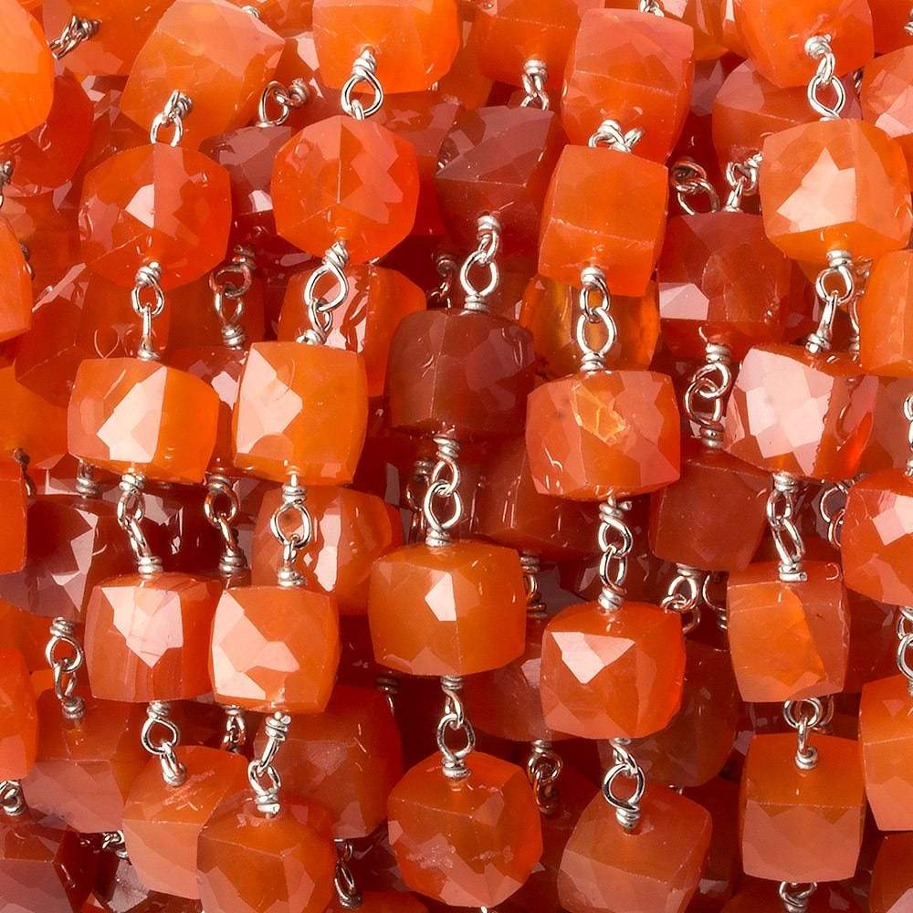  6x6mm Carnelian faceted cube Silver .925 Chain by the foot 26 pcs 