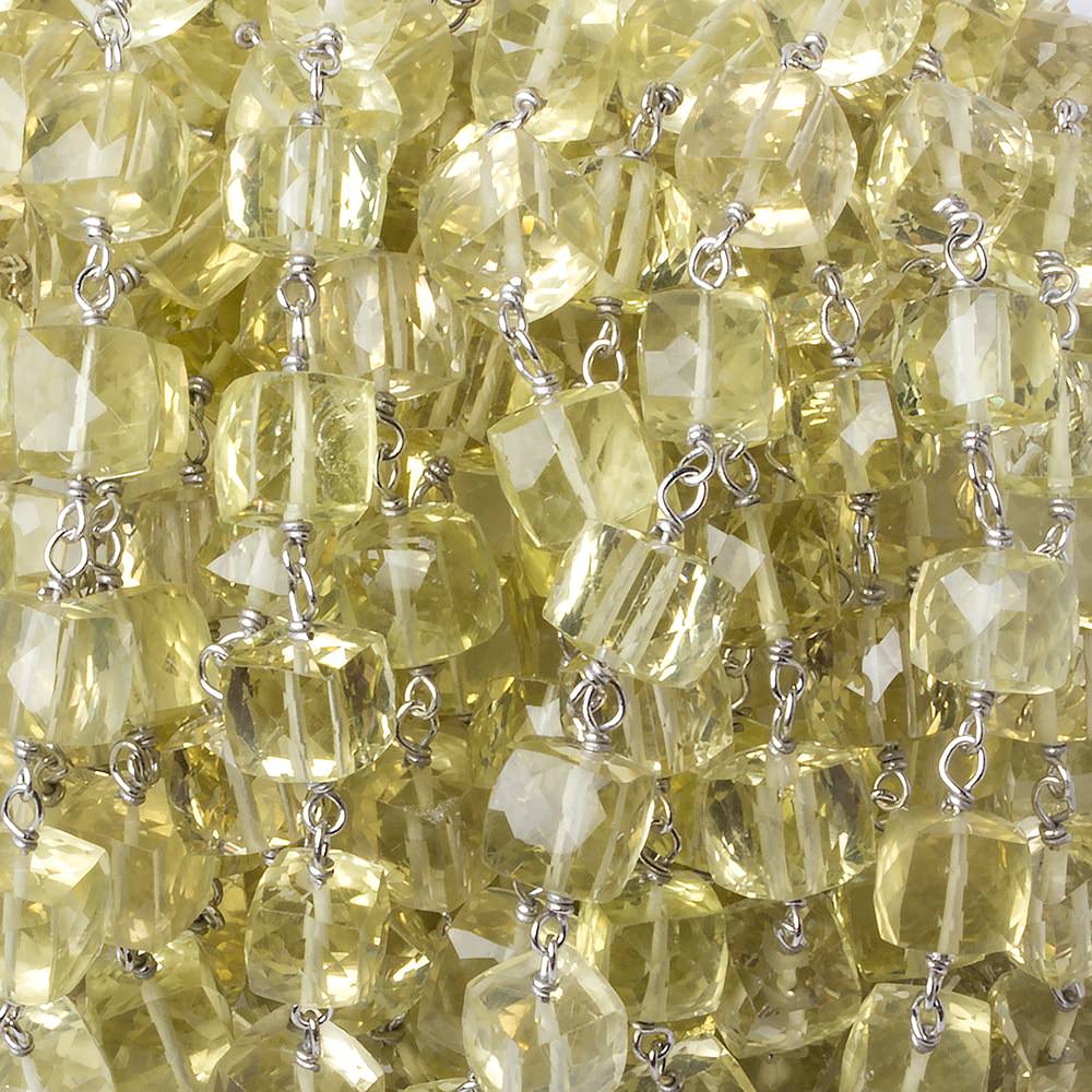  6x6mm Lemon Quartz faceted cube Silver .925 Chain by the foot 26 pcs 