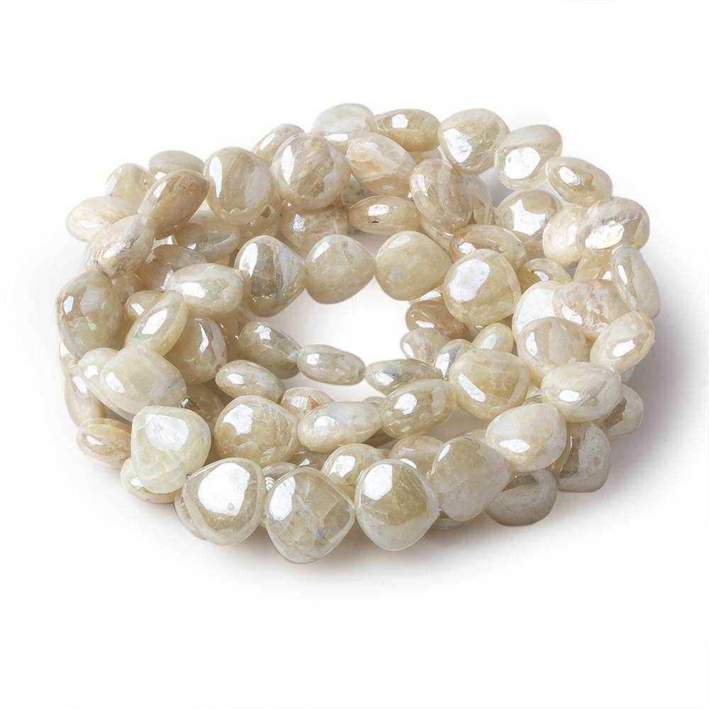  6x7-8x9mm Mystic Off White Sapphire plain hearts 8 inch 55 beads AA 