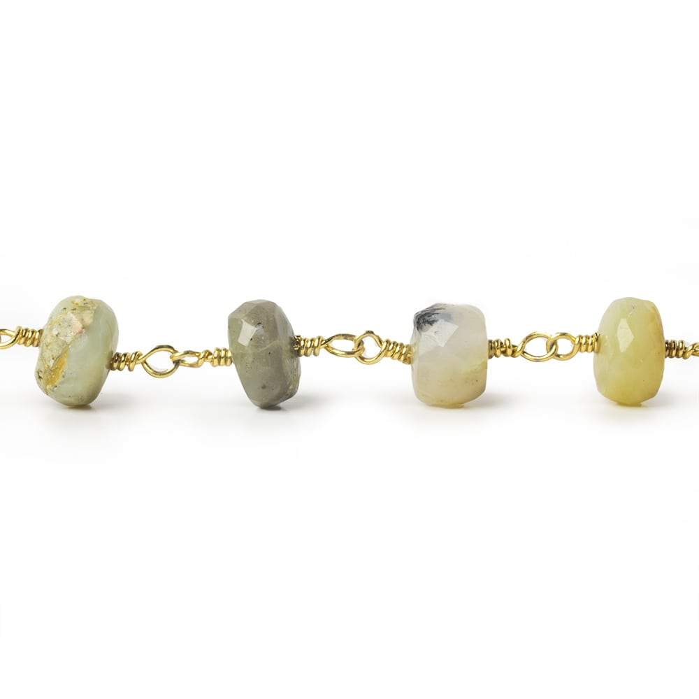  7-7.5mm Blue Peruvian Opal faceted rondelle Gold Chain by the foot 26 pieces 