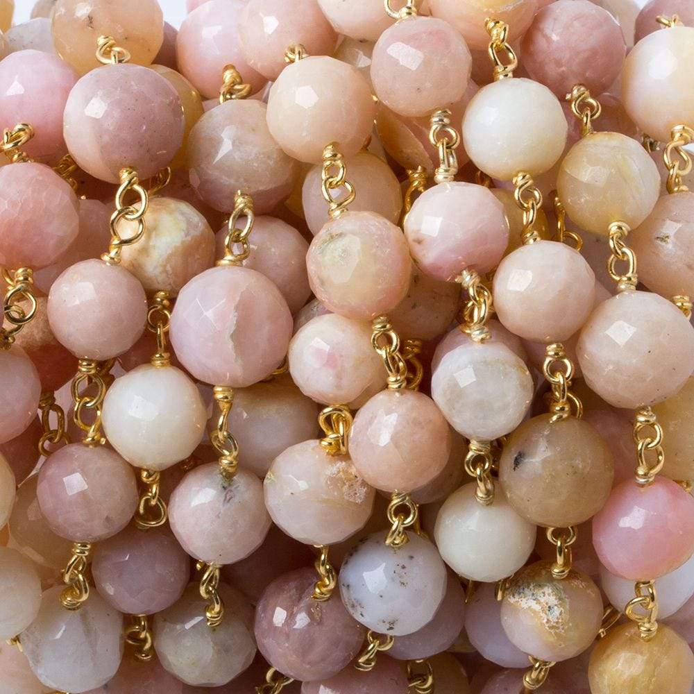 7-7.5mm Pink Peruvian Opal Faceted Round with Vermeil Chain by the foot 26 pieces 
