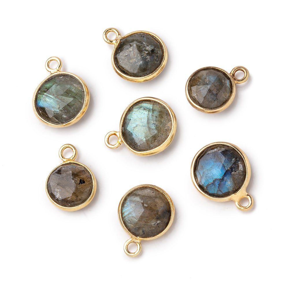  7-9mm Vermeil Bezel Labradorite faceted coin Pendant 1 focal bead 