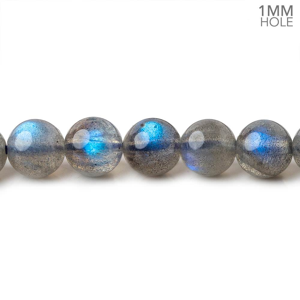  7.5mm Neon Blue flash Labradorite plain rounds 15 inch 52 beads AA 