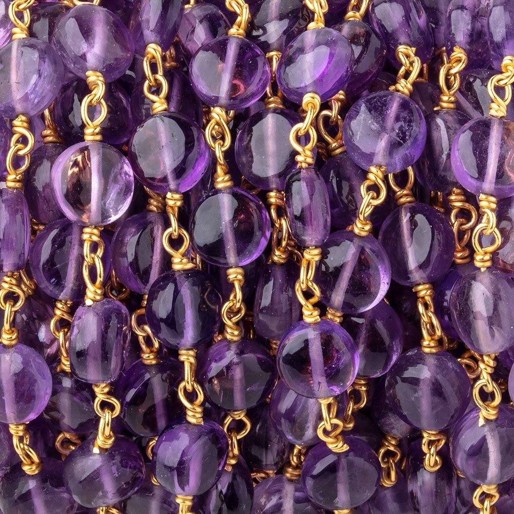  7mm Amethyst Plain Coin Beads on Vermeil Chain 