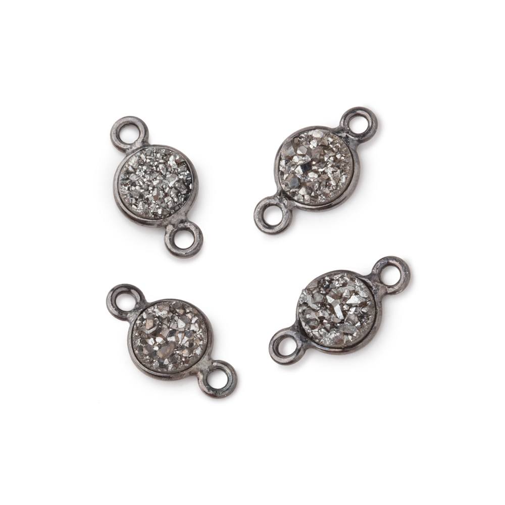  7mm Black Gold Bezel Metallic Platinum Drusy Coin Connector Set of 4 Pieces 