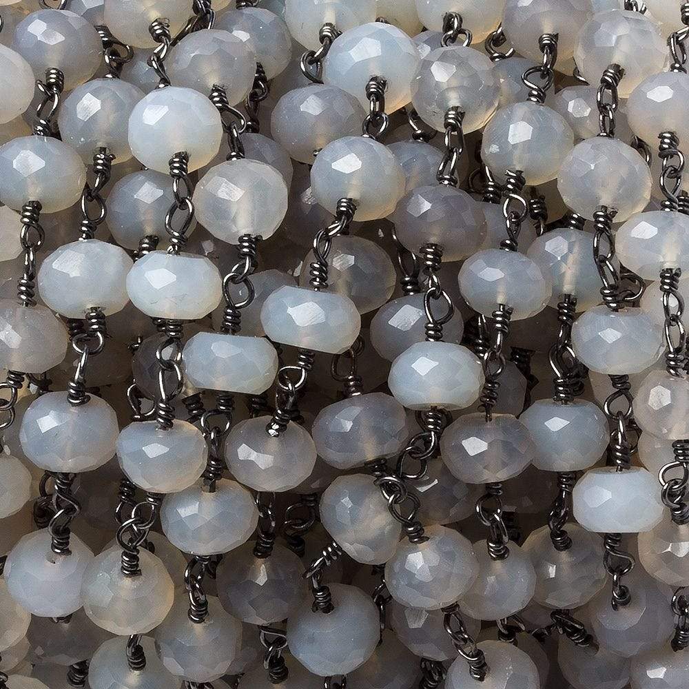  7mm Grey Chalcedony rondelle Black Gold Chain by the foot 27 pieces 