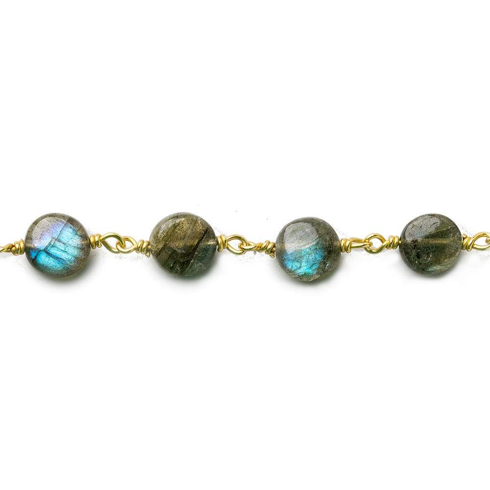  7mm Labradorite plain coin Vermeil Chain by the foot 