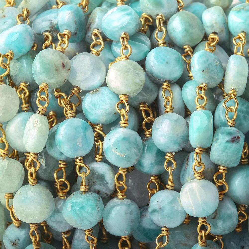  7mm Larimar plain coin Vermeil Chain by the foot 