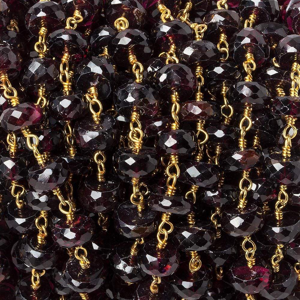  7mm Rhodolite Garnet faceted rondelle Vermeil Chain by the foot 30 beads 