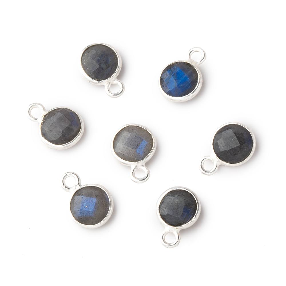  7mm Silver .925 Bezel Black Labradorite faceted coin focal Pendant Set of 4 pieces 