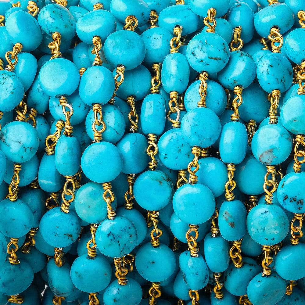  7mm Turquoise Howlite plain coin Vermeil Chain by the foot 