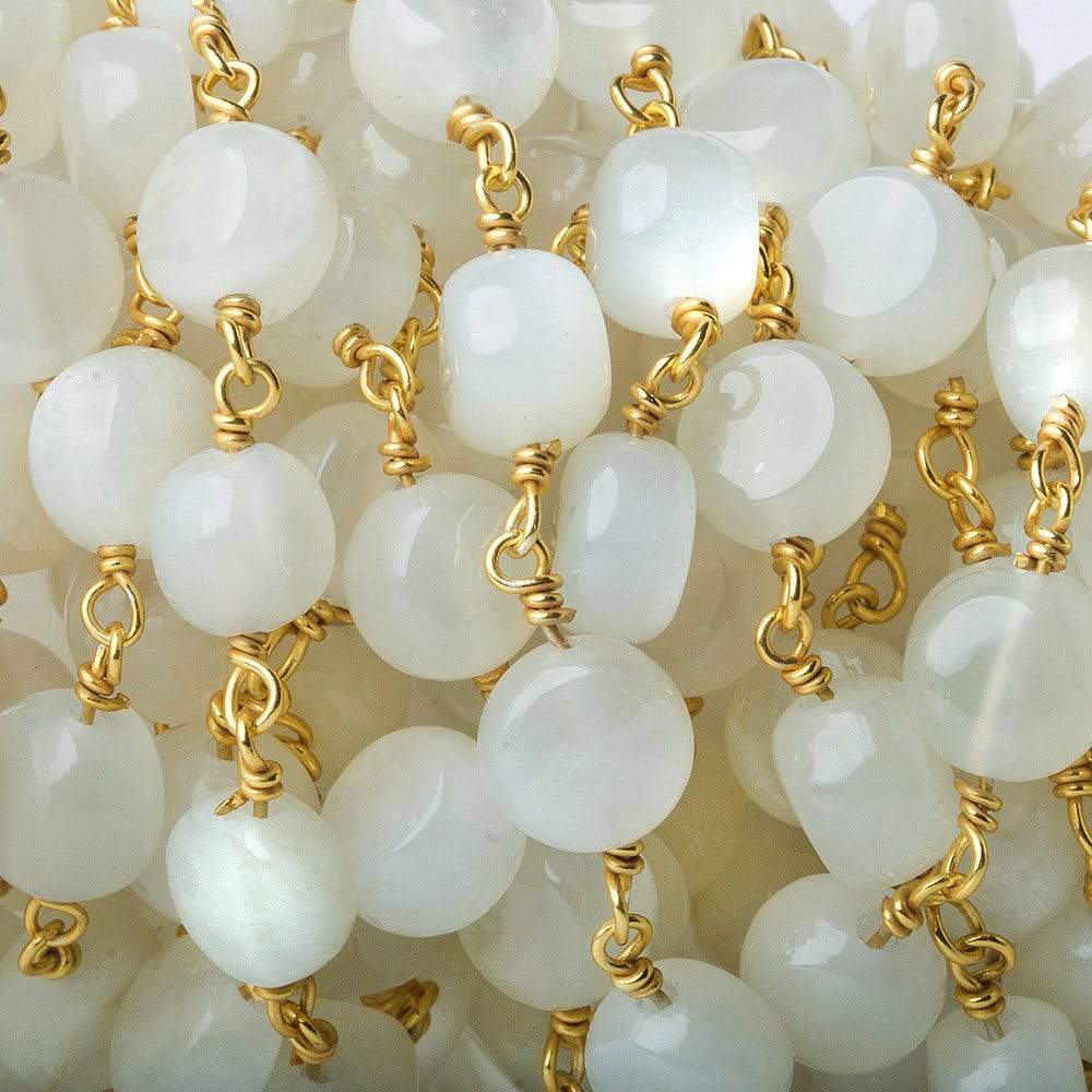  7mm White Moonstone plain coin Vermeil Chain by the foot 