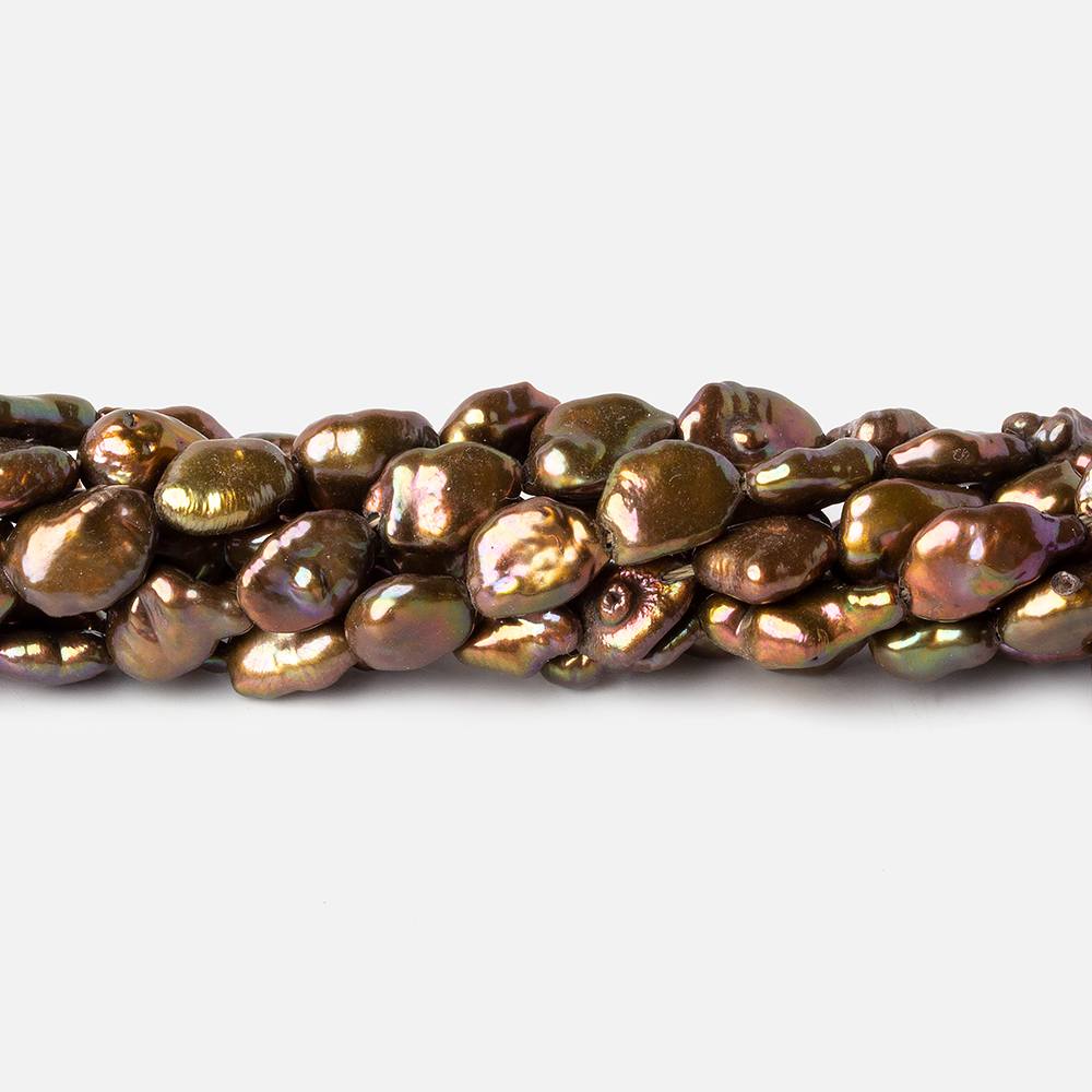  7x11-6x8mm Greenish Copper Brown straight drilled Keshi Pearls 16 inch 40 beads A 