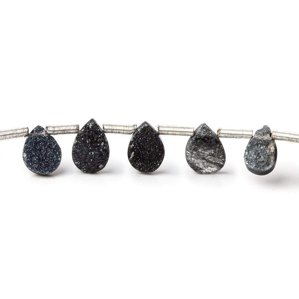  7x5-9x5mm Black Agate Drusy Pear Beads 7.5 inch 20 pieces 