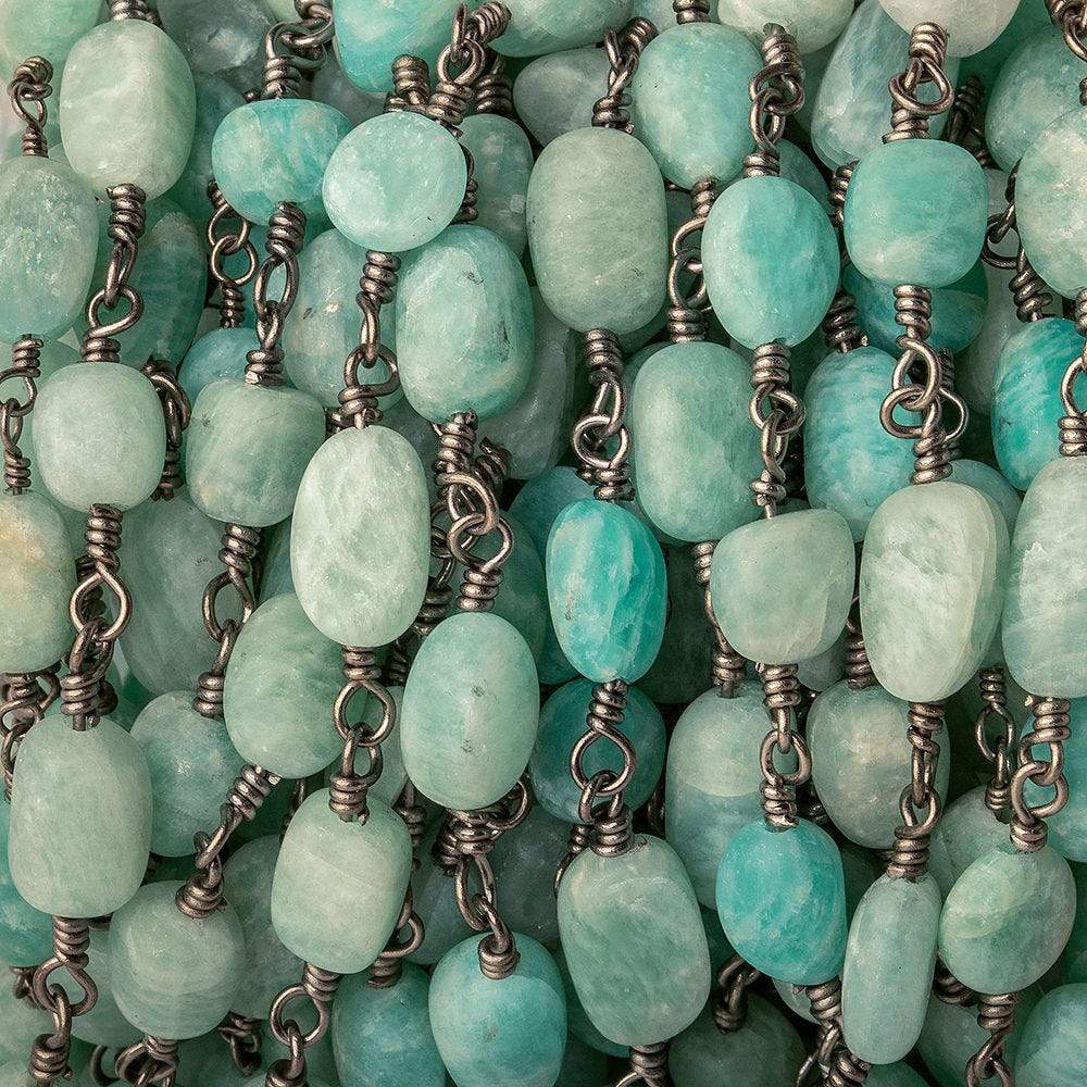  7x5-9x6mm Matte Amazonite plain nugget Black Gold plated Chain by the foot 