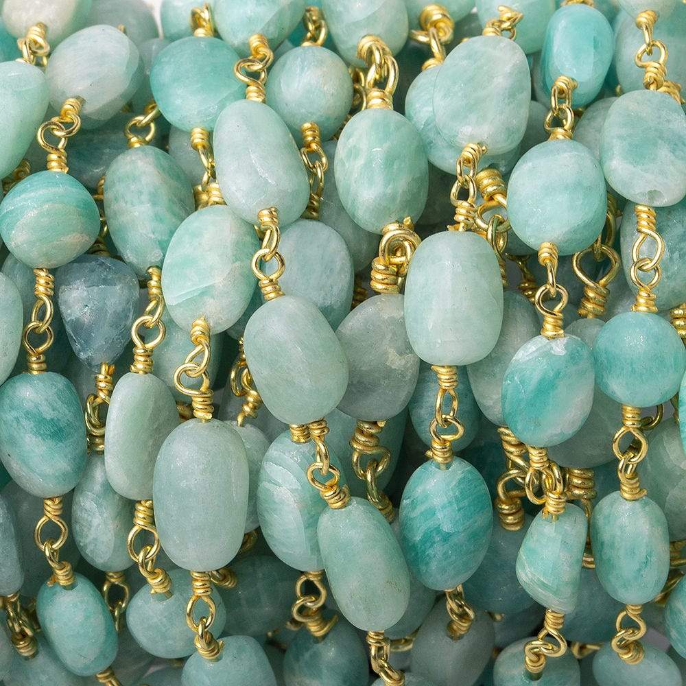  7x5-9x6mm Matte Amazonite plain nugget Gold plated Chain by the foot 
