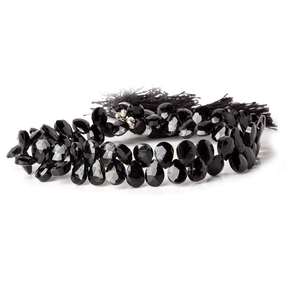  7x5mm Black Spinel faceted pears 8 inch 60 beads 