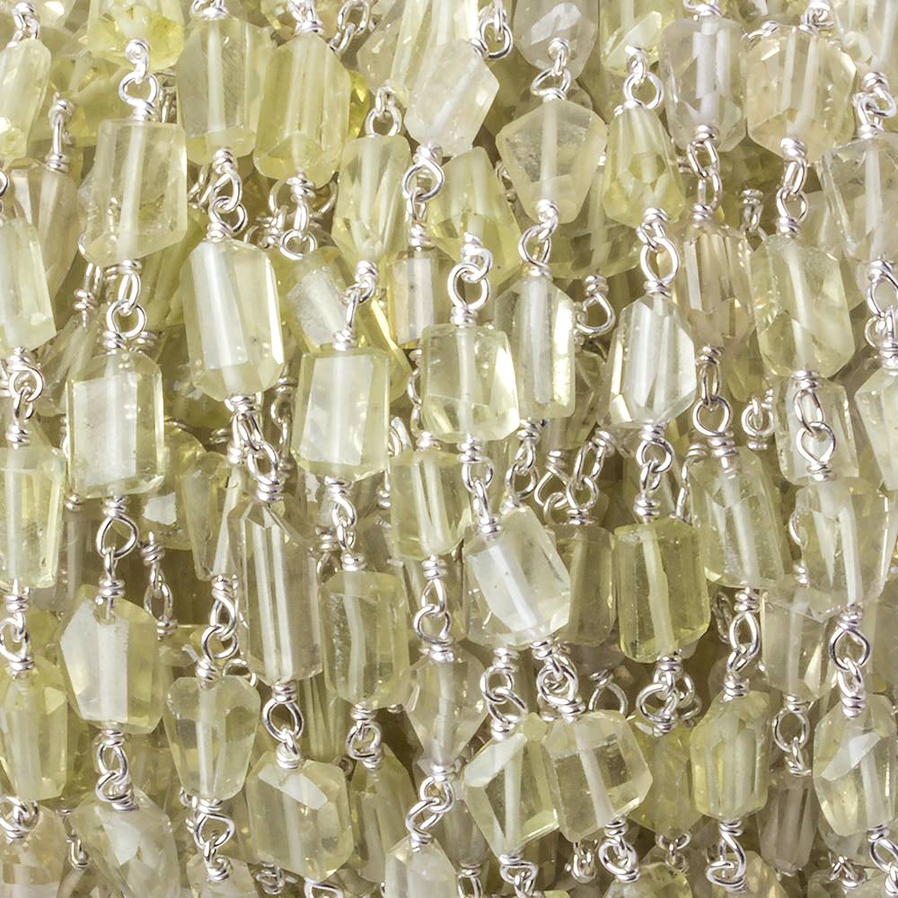  7x5mm Lemon Quartz faceted nugget .925 Silver Chain by the foot 22 pieces 