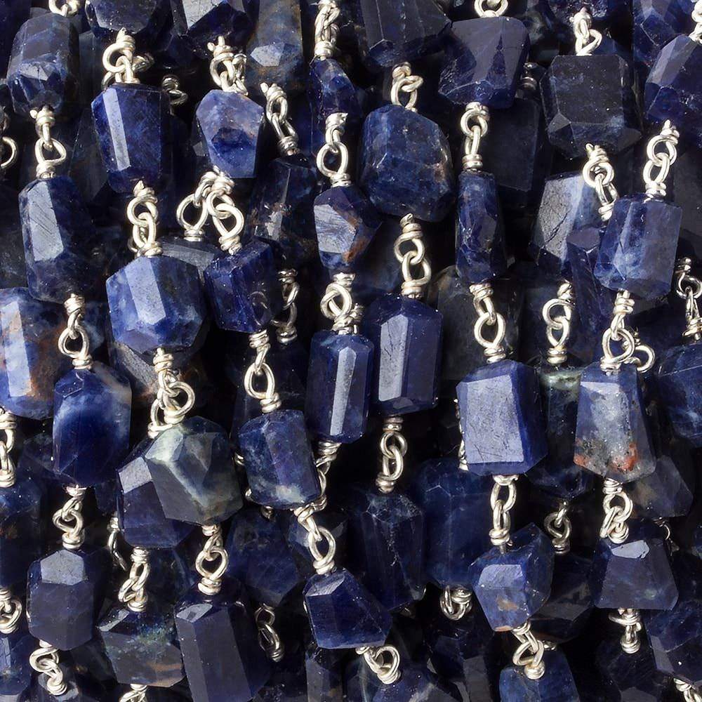 7x5mm Sodalite faceted nugget .925 Silver Chain by the foot 22 pieces 