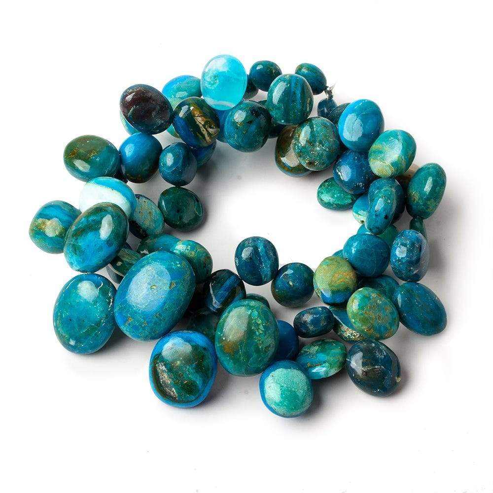  7x6-13x10mm Blue Peruvian Opalina top drilled plain oval beads 18 inch 70 pieces AAA 