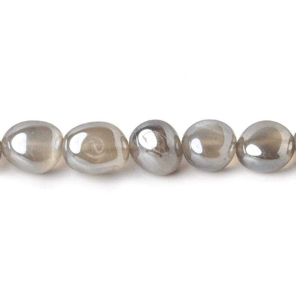  7x6-9x7mm Mystic Platinum Grey Moonstone plain nuggets 16 inch 48 beads 