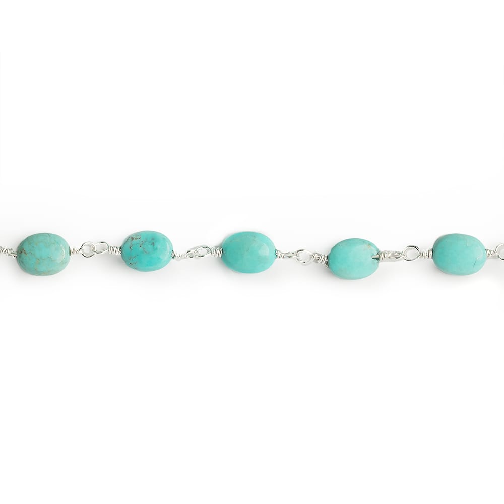  7x6mm Turquoise plain oval Silver Chain by the foot 22 pieces 