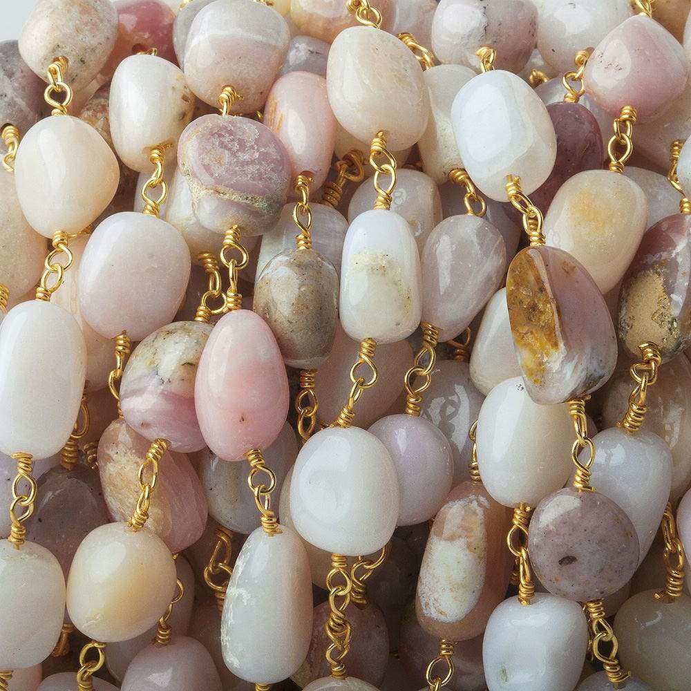  7x7-11x7mm Pink Peruvian Opal plain nuggets Gold plated Chain by the foot 