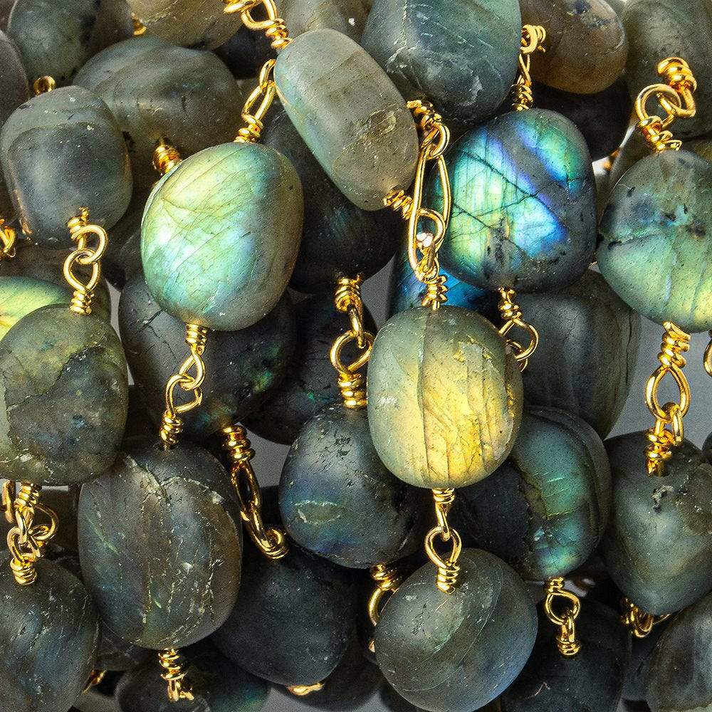  7x7-14x10mm Matte Labradorite plain nugget Gold plated Chain by the foot 17 beads per 
