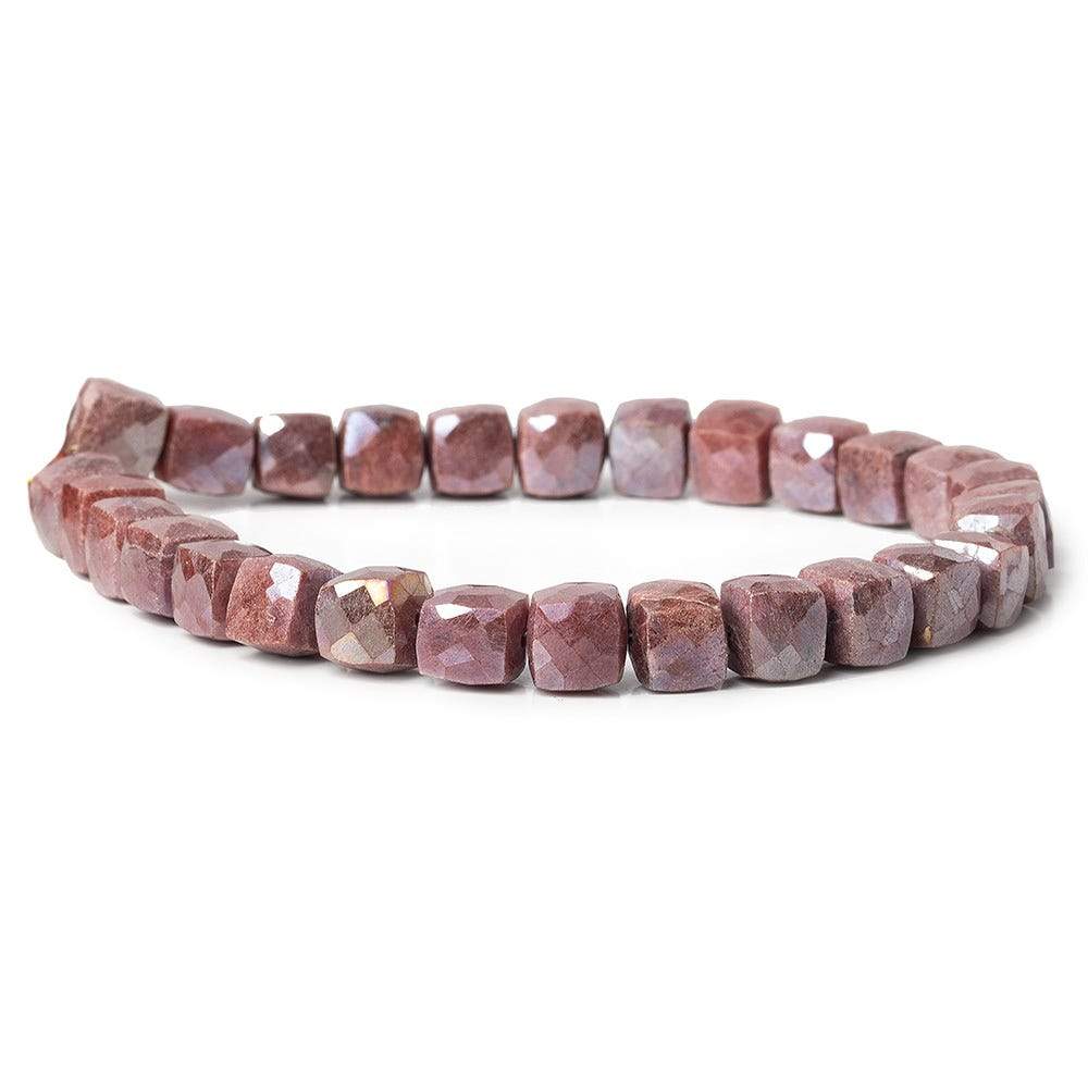  7x7-7.5x7.5mm Mystic Red Quartz faceted cubes 8 inch 27 beads AA 