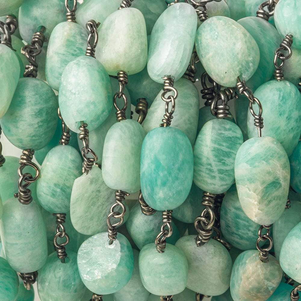  7x7-9x9mm Matte Amazonite plain nugget Black Gold plated Chain by the foot 20 beads per 