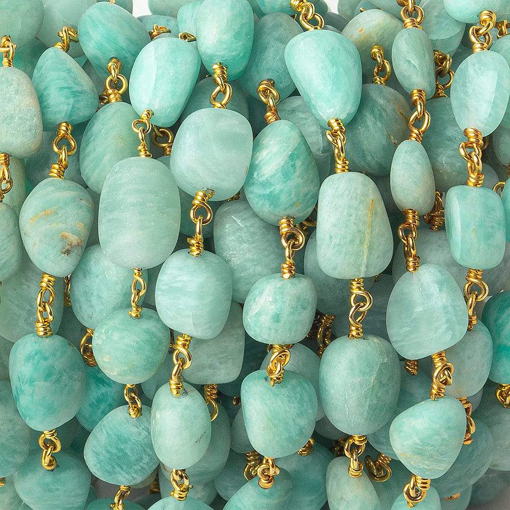  7x7-9x9mm Matte Amazonite plain nugget Gold plated Chain by the foot 20 beads per 