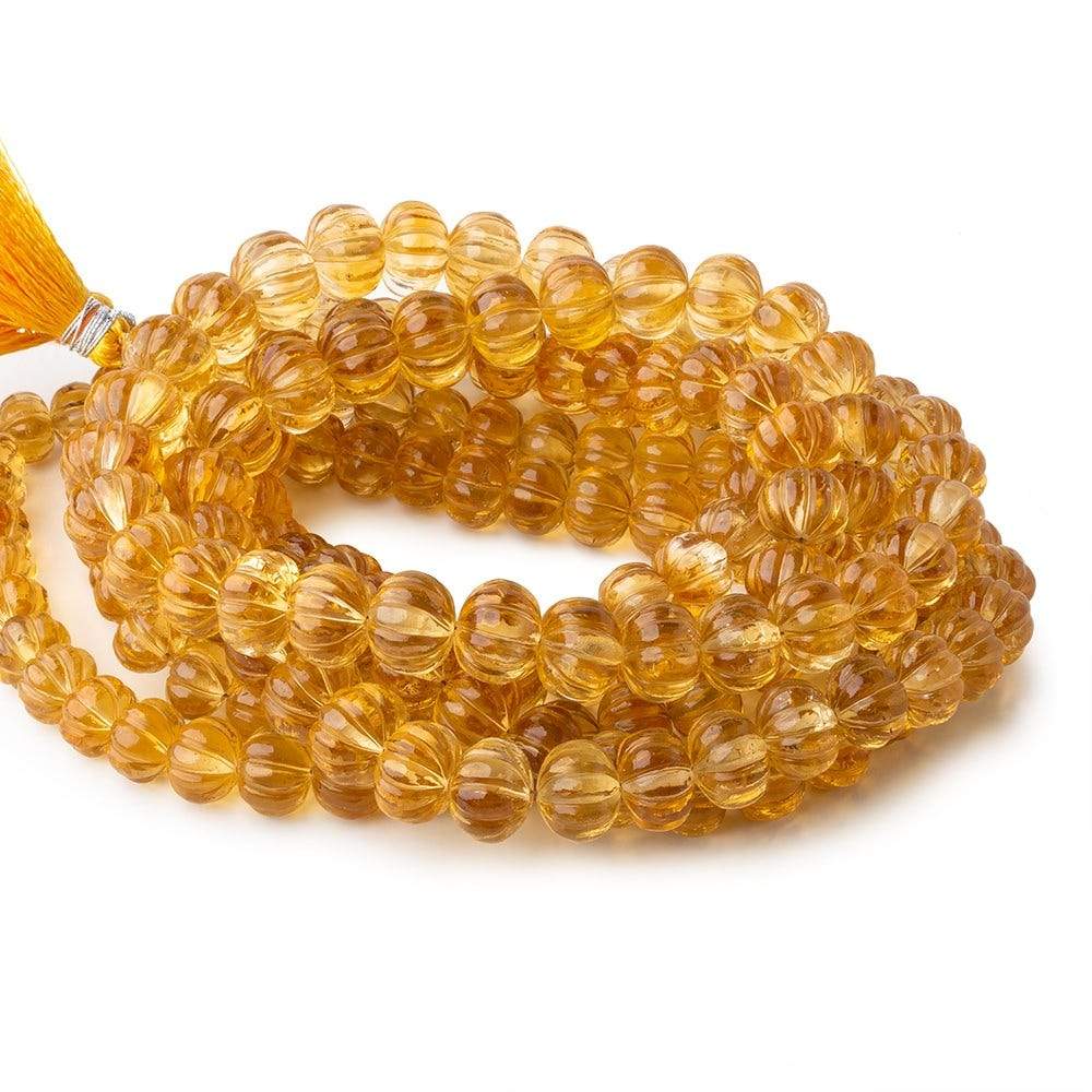  8-10mm Citrine hand carved Melon rondelles 15 inch 61 beads 
