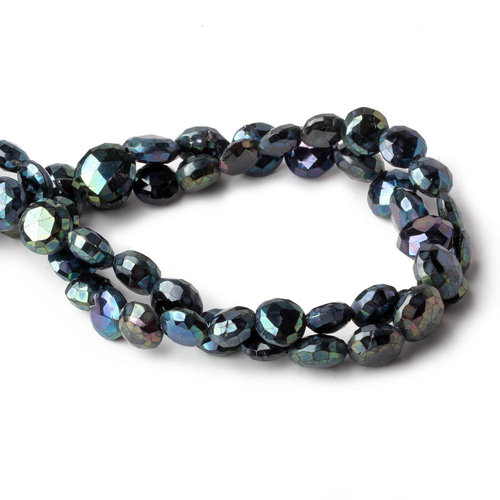  8-10mm Peacock Metallic Black Spinel Faceted Coins 50 bead 16 inch Set of 2 strands 