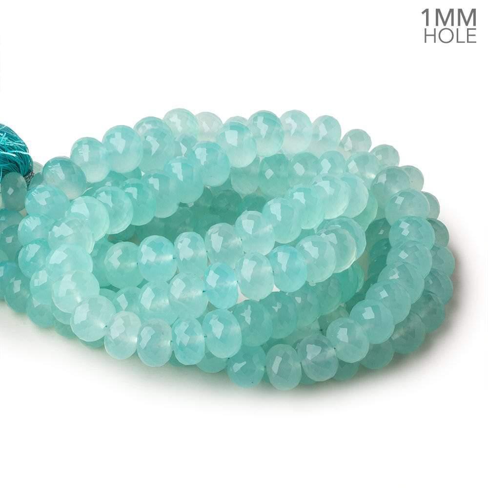  8-10mm Seafoam Blue Chalcedony faceted rondelles 16 inch 60 large hole beads 