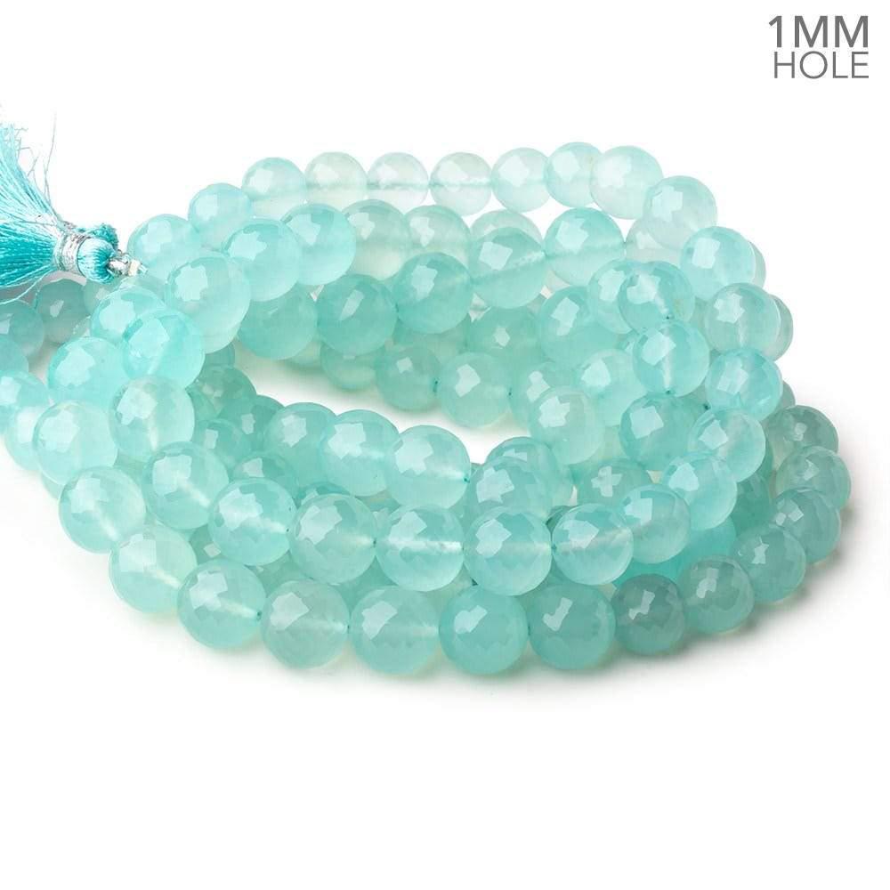  8-10mm Seafoam Blue Chalcedony faceted rounds 16 inch 44 large hole beads 