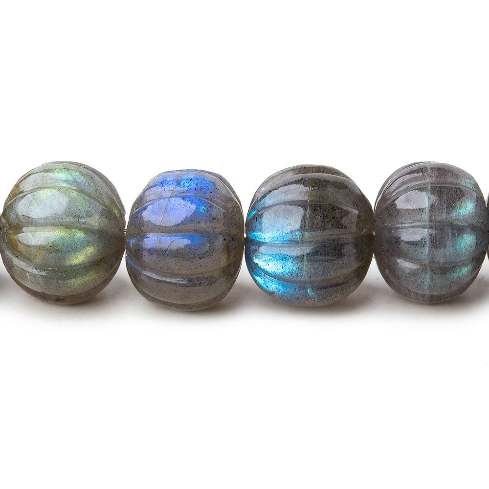  9-12mm Labradorite hand carved Melon rondelles 15 inch 50 beads AAA 