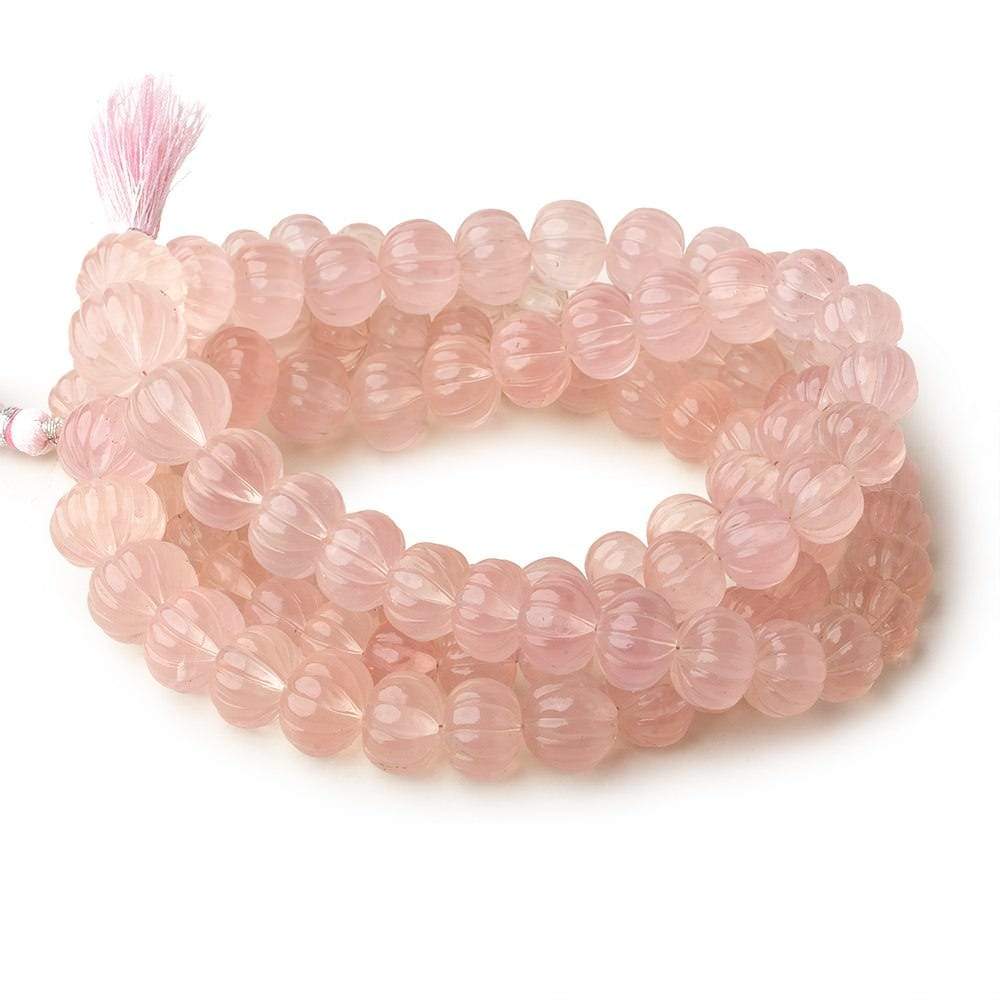  8-14mm Rose Quartz hand carved Melon rondelles 15 inch 61 beads 