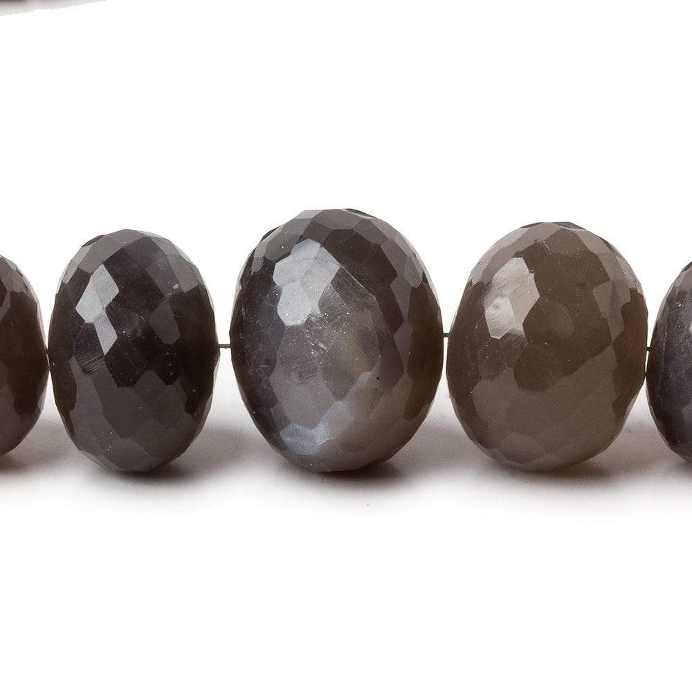  9-16mm Platinum Grey Moonstone faceted rondelles 15 inch 52 beads AA 