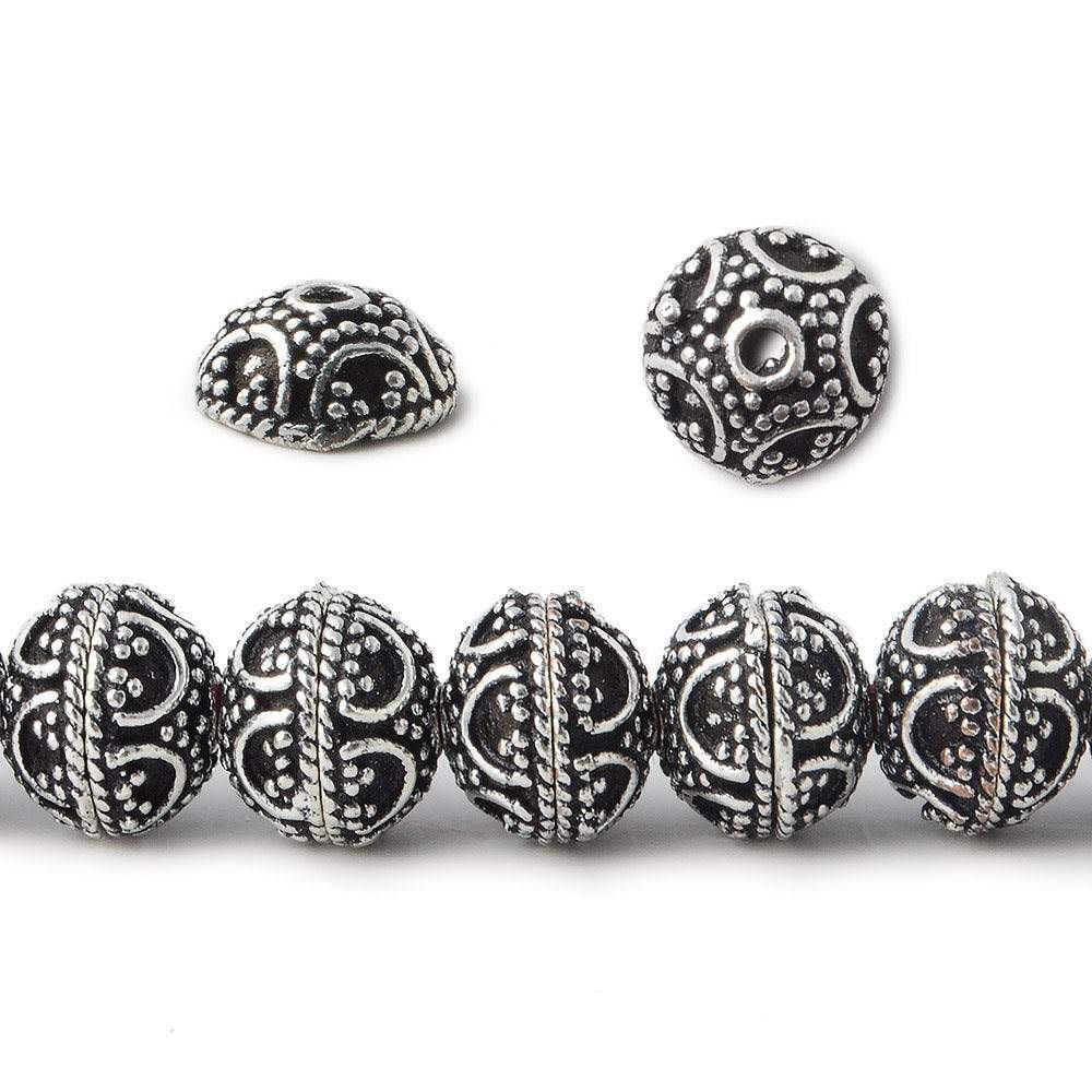  8mm Antiqued Silver Plated Copper Bead Cap Persian Design 8 inch 58 pieces 