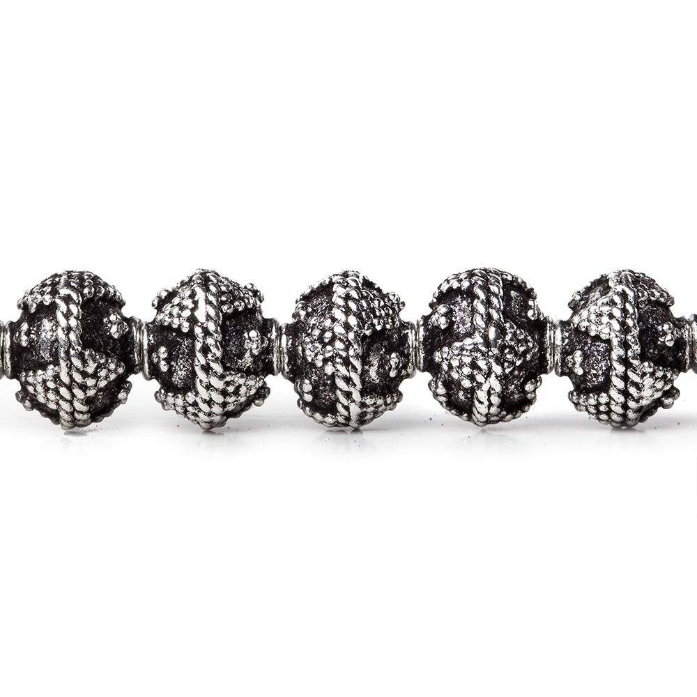  8mm Antiqued Sterling Silver plated Copper Triangle Miligrain Bead 8 in 30 pcs 