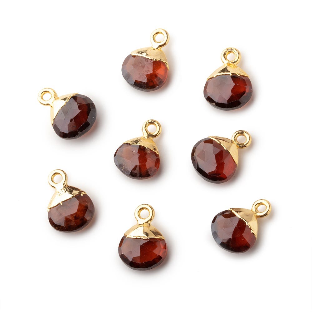  8mm Gold Leafed Hessonite Garnet faceted heart 1 focal bead 