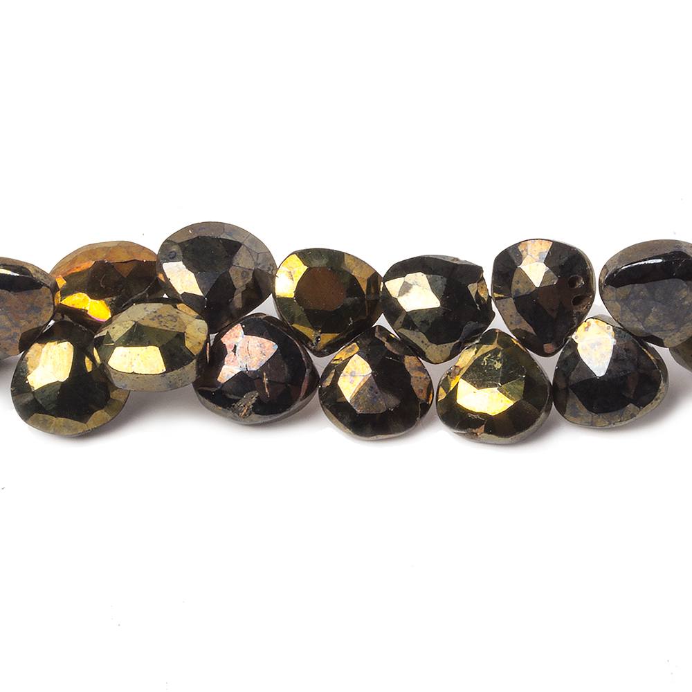  8mm Golden Metallic Black Spinel Faceted Heart Beads 8 inch 52 pieces 