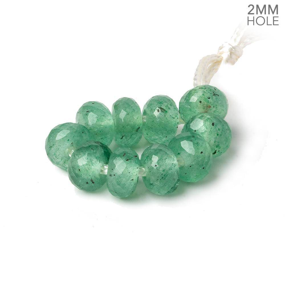  8mm Green Aventurine 2mm Large Hole Faceted Rondelle Bead Set of 10 