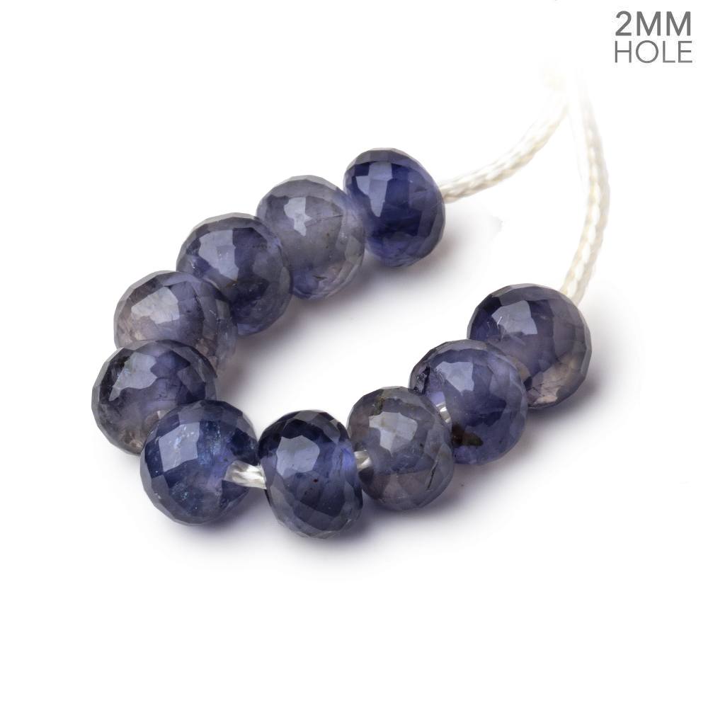  8mm Iolite 2mm Large Hole Faceted Rondelle Bead Set of 10 