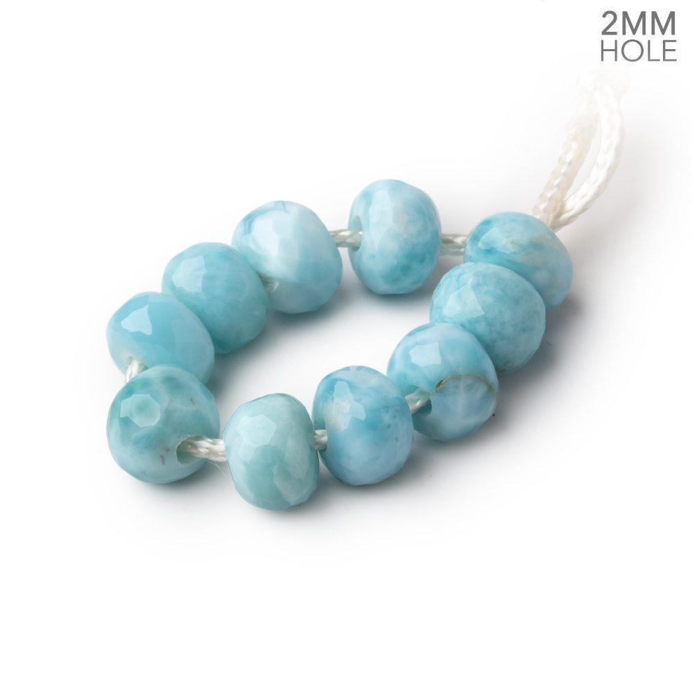  8mm Larimar 2mm Large Hole Faceted Rondelle Bead Set of 10 