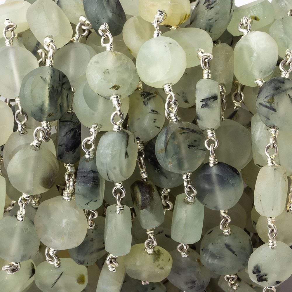  8mm Matte Dendritic Prehnite plain coin Silver plated Chain by the foot 