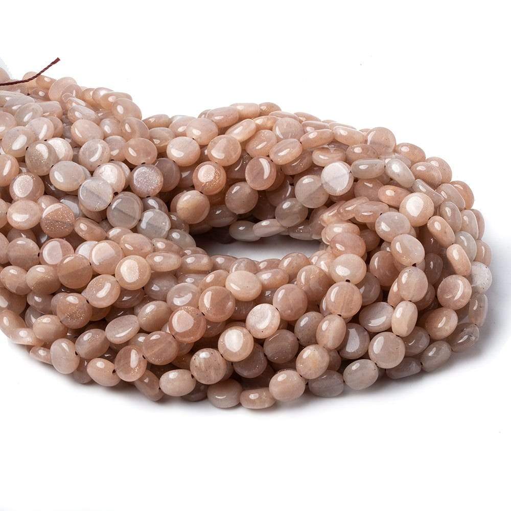  8mm Peachy Brown Moonstone Plain Coins 16 inch 50 beads AA 