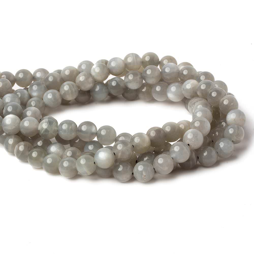  8mm Platinum Grey Moonstone Plain Rounds 16 inch 41 beads AA 